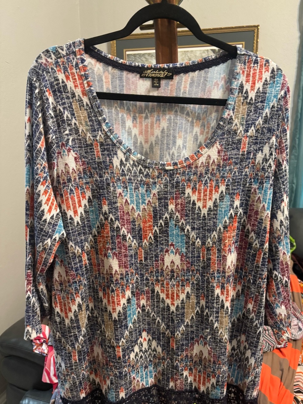 Absolutely Famous Multicolor Printed Scoop Neck Top - Blue/Orange